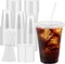 100 Pack Plastic Cups with Lids and Straws, Sturdy Food Safe Iced Clear Coffee Cups Disposable Smoothie Cups for Cold Drinks